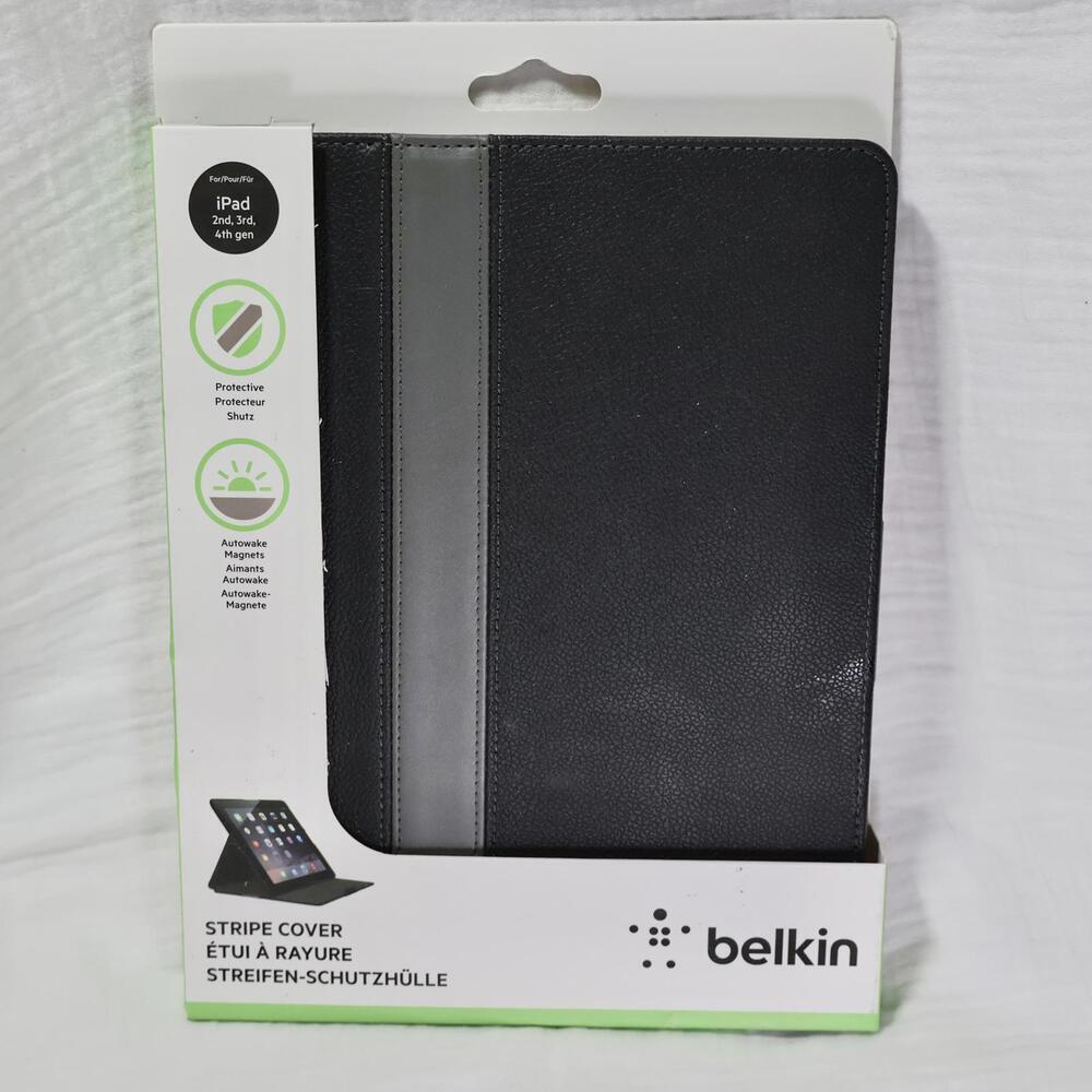 Belkin iPad 2/3/4 Case Folding Folio Black Pebbled Leather Mag Close NEW